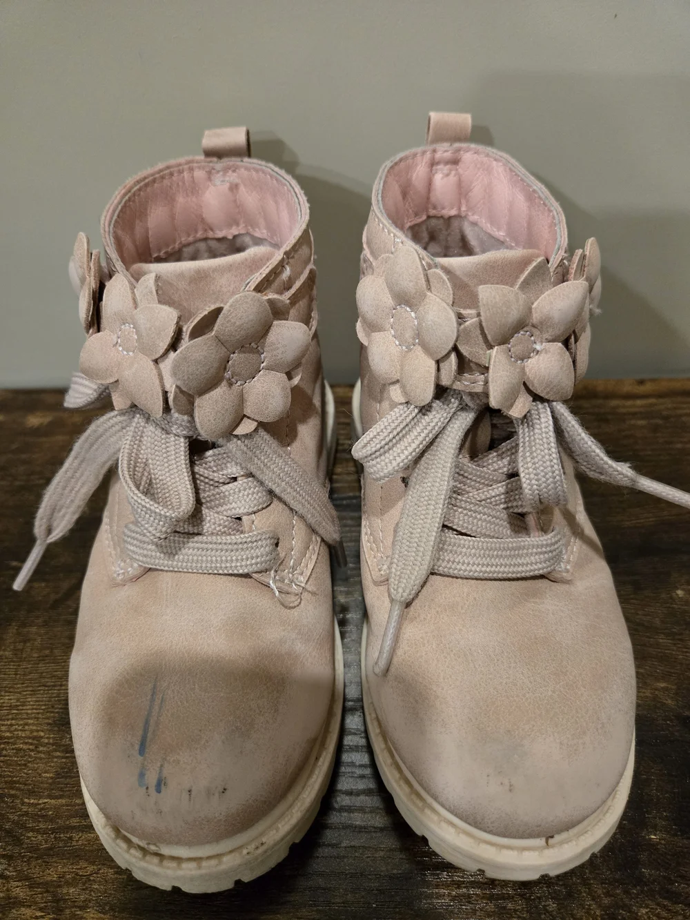 Carters Girl Pink Flower Lace-up Combat Boot